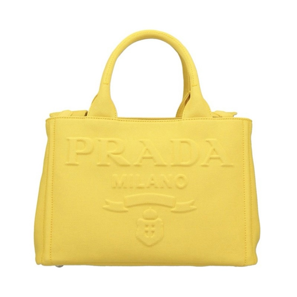 Prada Embossed Logo Canapa Convertible Tote Canvas Mini/Yellow A Condition💛